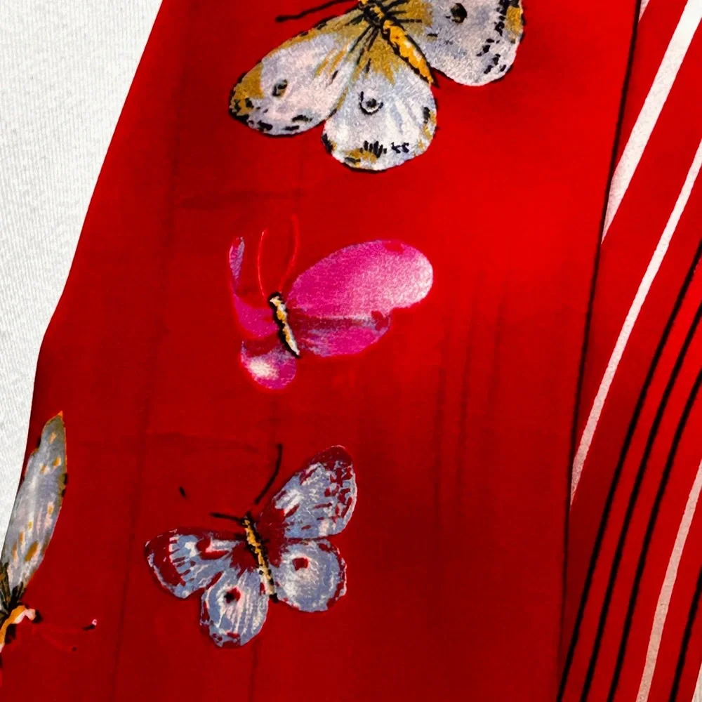 Red Butterfly Print Silk Scarf - Women's Accessory